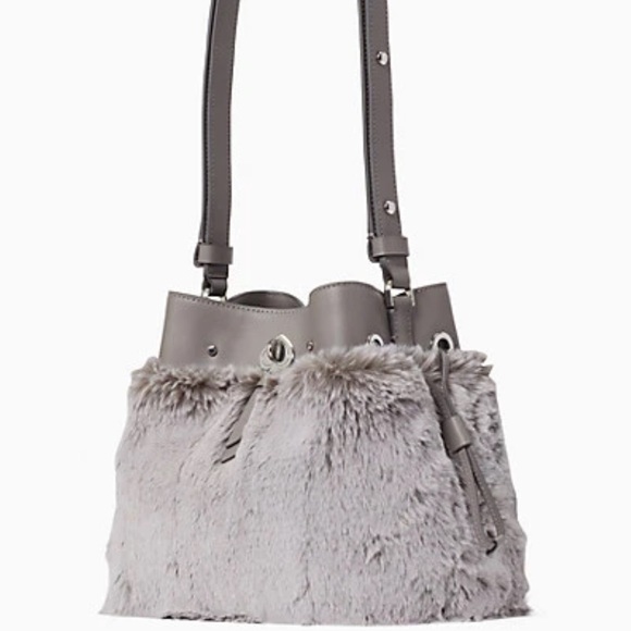 MAKE AN OFFER Kate spade grey cat faux fur marti small bucket bag crossbody - Picture 14 of 14